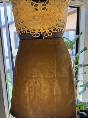 Free People Olive-Brown A-Line Faux Leather Skirt